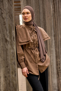 Çift Yaka Detaylı Gömlek Kahverengi