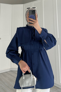 Çift Yaka Detaylı Gömlek Lacivert