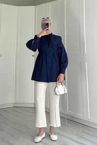 Çift Yaka Detaylı Gömlek Lacivert