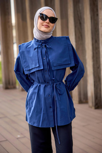 Çift Yaka Detaylı Gömlek Lacivert