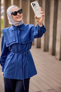 Çift Yaka Detaylı Gömlek Lacivert