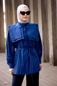 Çift Yaka Detaylı Gömlek Lacivert