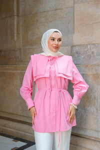 Çift Yaka Detaylı Gömlek Pembe