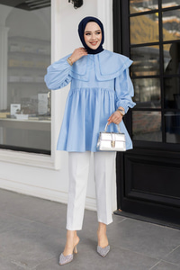 Çift Yaka Gupurlu Gömlek Bebe Mavi