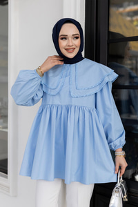 Çift Yaka Gupurlu Gömlek Bebe Mavi