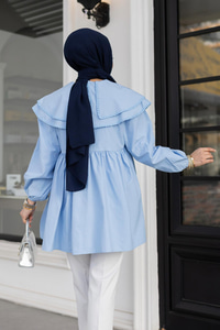 Çift Yaka Gupurlu Gömlek Bebe Mavi