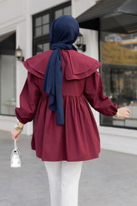 Çift Yaka Gupurlu Gömlek Bordo