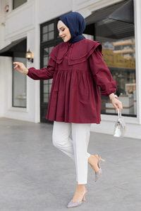 Çift Yaka Gupurlu Gömlek Bordo