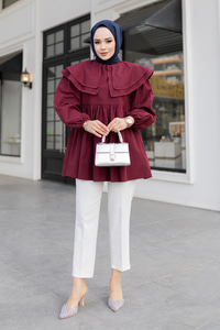 Çift Yaka Gupurlu Gömlek Bordo