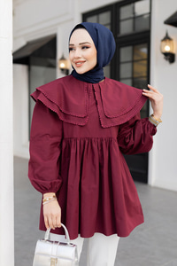 Çift Yaka Gupurlu Gömlek Bordo