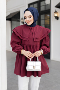 Çift Yaka Gupurlu Gömlek Bordo