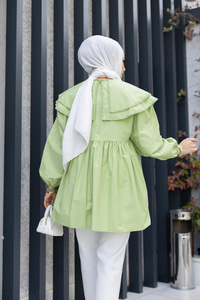 Çift Yaka Gupurlu Gömlek Fıstık Yeşil