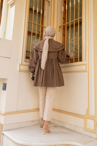 Çift Yaka Gupurlu Gömlek Kahverengi