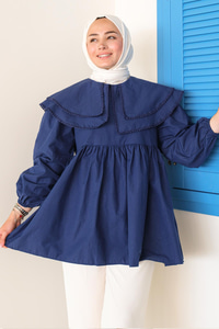 Çift Yaka Gupurlu Gömlek Lacivert