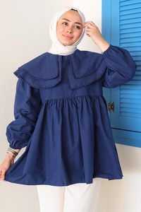 Çift Yaka Gupurlu Gömlek Lacivert