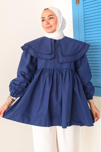 Çift Yaka Gupurlu Gömlek Lacivert