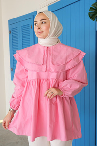 Çift Yaka Gupurlu Gömlek Pembe