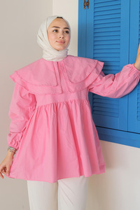 Çift Yaka Gupurlu Gömlek Pembe