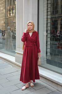 Çift Yakalı Takım Bordo