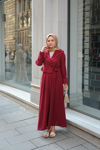 Çift Yakalı Takım Bordo