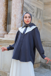 Çıkarılabilir Gemici Yaka Gömlek Füme