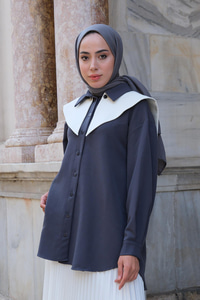 Çıkarılabilir Gemici Yaka Gömlek Füme