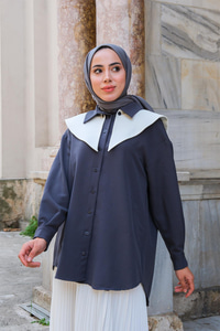 Çıkarılabilir Gemici Yaka Gömlek Füme