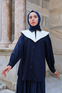 Çıkarılabilir Gemici Yaka Gömlek Lacivert