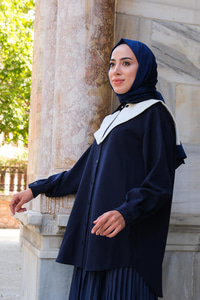 Çıkarılabilir Gemici Yaka Gömlek Lacivert