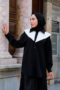 Çıkarılabilir Gemici Yaka Gömlek Siyah