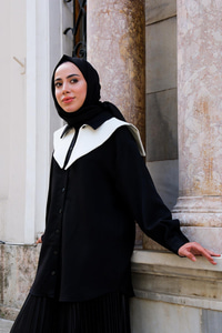 Çıkarılabilir Gemici Yaka Gömlek Siyah