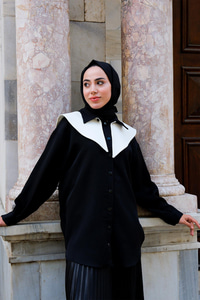 Çıkarılabilir Gemici Yaka Gömlek Siyah