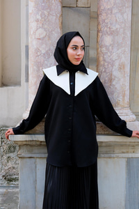 Çıkarılabilir Gemici Yaka Gömlek Siyah