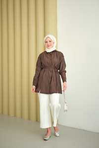 Çima Detay Bel Bağlamalı Gömlek Kahverengi