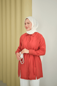 Çima Detay Bel Bağlamalı Gömlek Kiremit