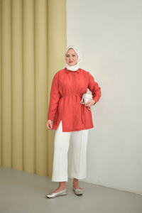 Çima Detay Bel Bağlamalı Gömlek Kiremit