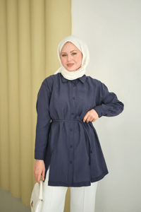 Çima Detay Bel Bağlamalı Gömlek Lacivert