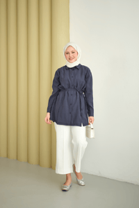 Çima Detay Bel Bağlamalı Gömlek Lacivert