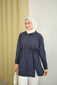 Çima Detay Bel Bağlamalı Gömlek Lacivert