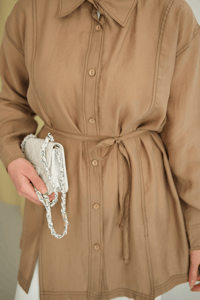 Çima Detay Bel Bağlamalı Gömlek Vizon