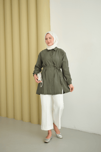 Çima Detay Bel Bağlamalı Gömlek Yeşil