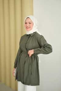 Çima Detay Bel Bağlamalı Gömlek Yeşil