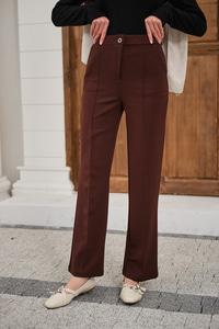 Çima Detay Düğmeli Kumaş Pantolon Acı Kahve