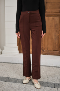 Çima Detay Düğmeli Kumaş Pantolon Acı Kahve