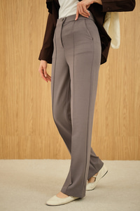 Çima Detay Düğmeli Kumaş Pantolon Gri