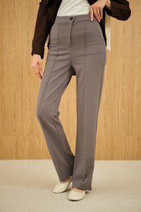 Çima Detay Düğmeli Kumaş Pantolon Gri