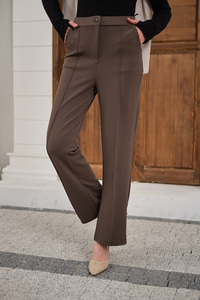 Çima Detay Düğmeli Kumaş Pantolon Kahverengi