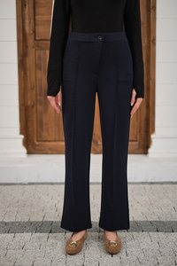 Çima Detay Düğmeli Kumaş Pantolon Lacivert