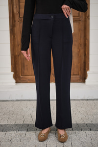 Çima Detay Düğmeli Kumaş Pantolon Lacivert