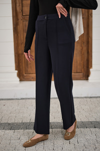 Çima Detay Düğmeli Kumaş Pantolon Lacivert